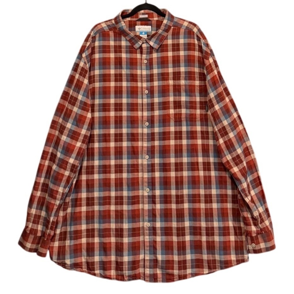 Columbia Gorpcore Plaid Button Down Shirt 3XT Tall Red Blue Long Sleeve Cotton